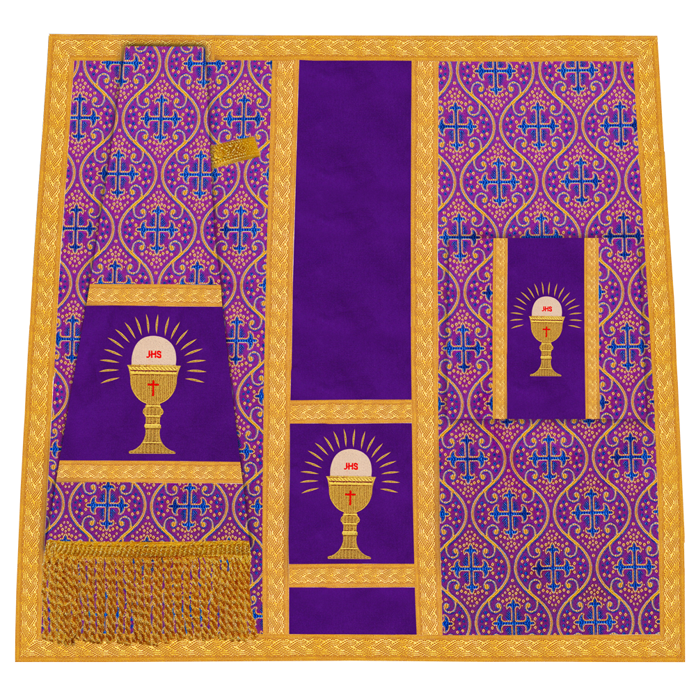 Roman Chasuble Vestment with Spiritual Motif and Ornate Braids