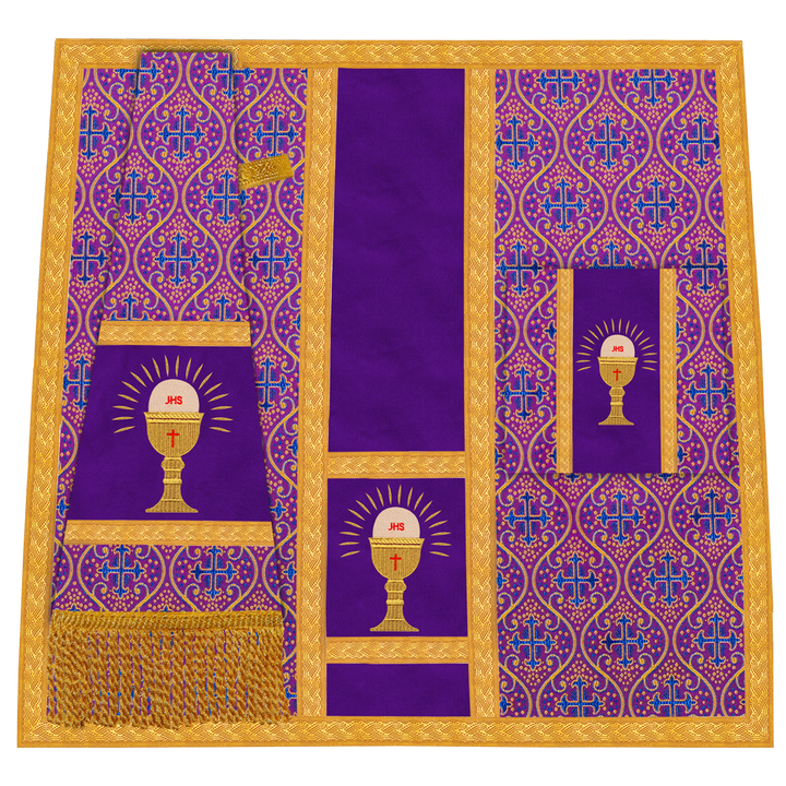 Roman Chasuble Vestment with Spiritual Motif and Ornate Braids