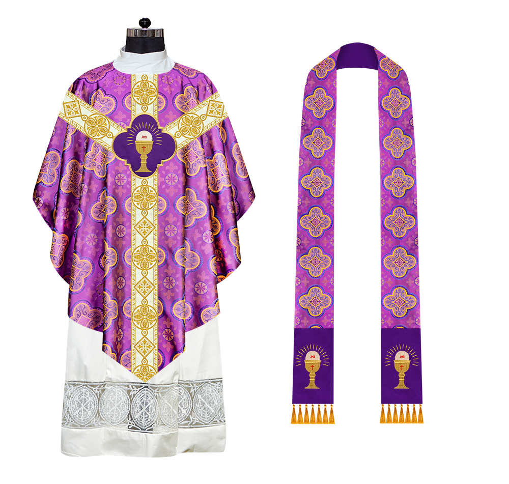 Liturgical Pugin Chasuble with Ornate Orphrey