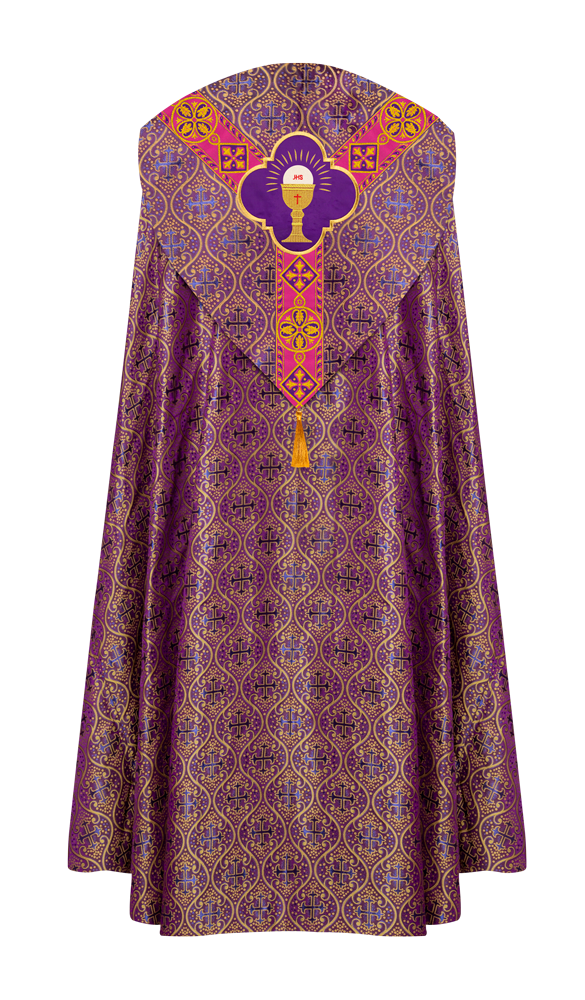 Liturgical Gothic cope with Y type braided orphrey