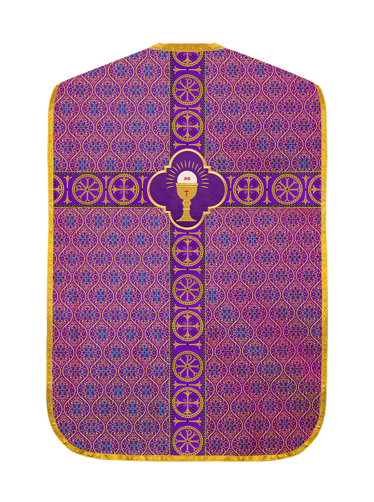 Roman Chasuble Vestment with Spiritual Motif and Ornate Braids