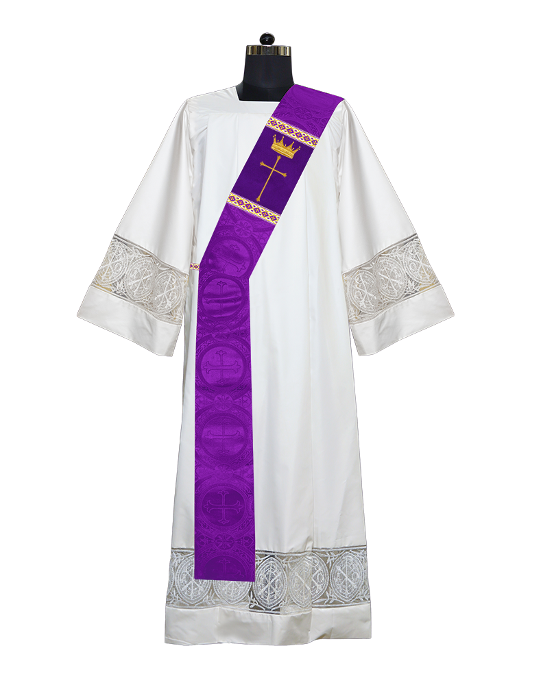 Deacon Stole with Crown and Cross Embroidery