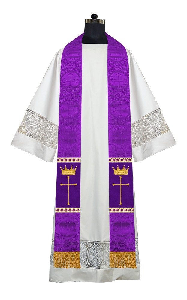 Pastor Clergy Stole with Spiritual Cross and Crown Embroidery