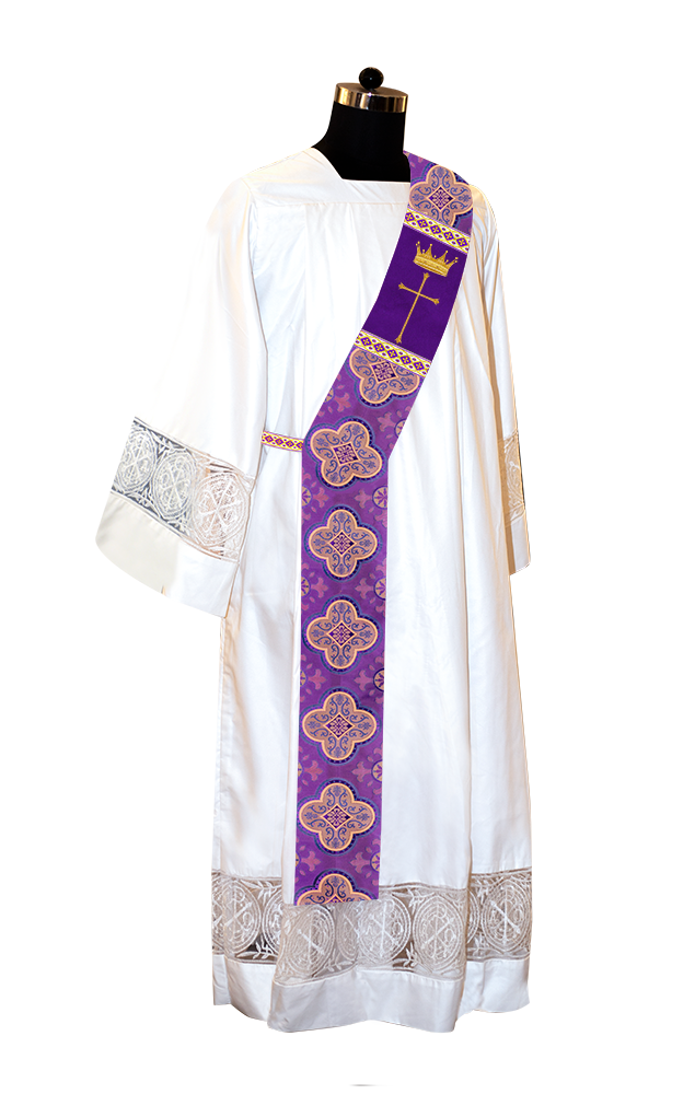 Deacon Stole with Crown and Cross Embroidery