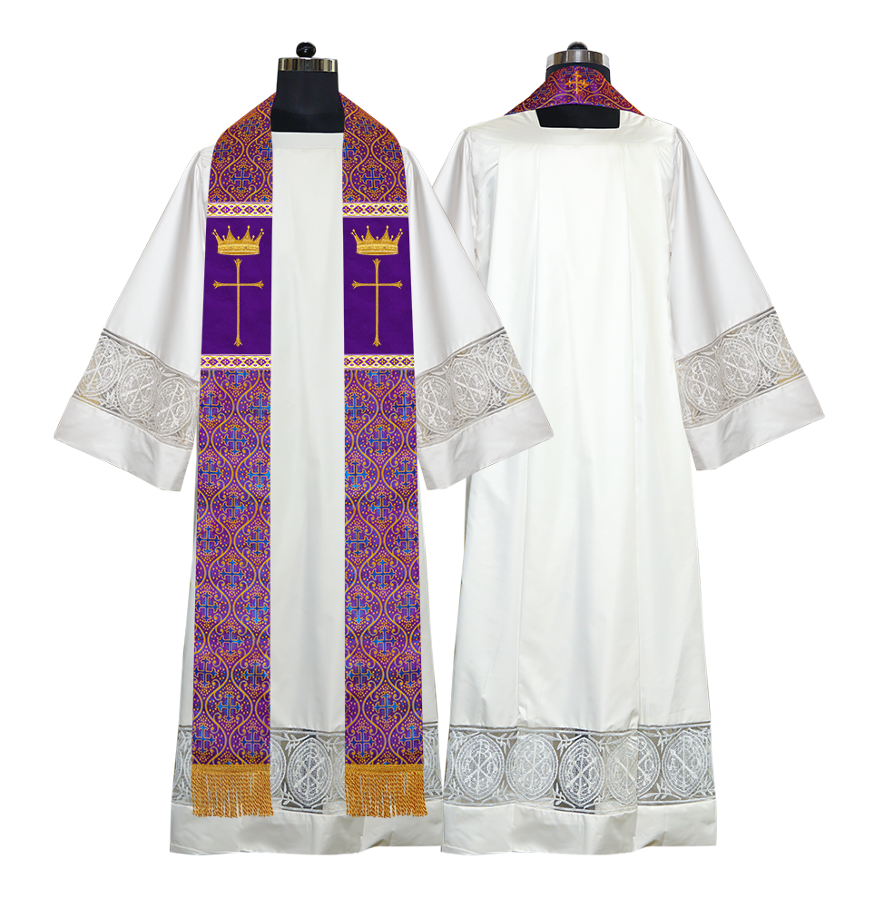 Pastor Clergy Stole with Spiritual Cross and Crown Embroidery