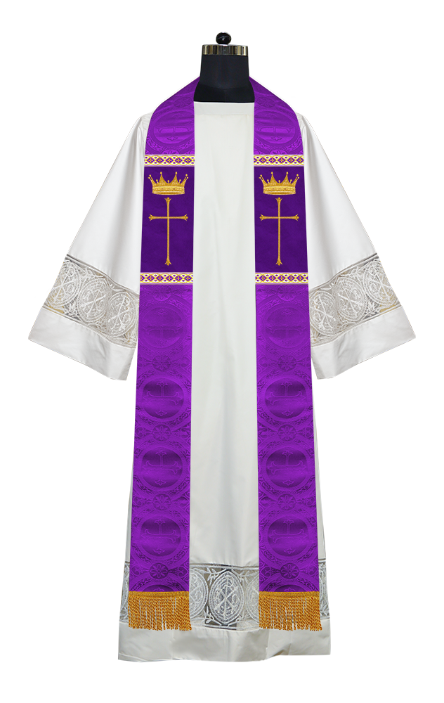 Pastor Clergy Stole with Spiritual Cross and Crown Embroidery