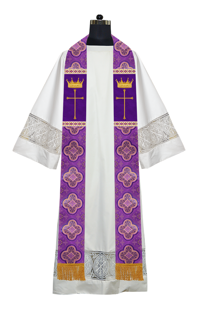 Pastor Clergy Stole with Spiritual Cross and Crown Embroidery