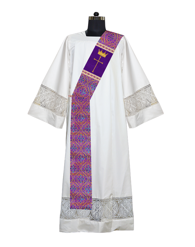 Deacon Stole with Crown and Cross Embroidery