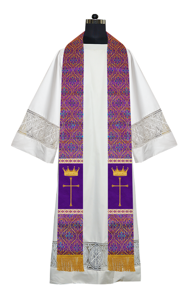 Pastor Clergy Stole with Spiritual Cross and Crown Embroidery