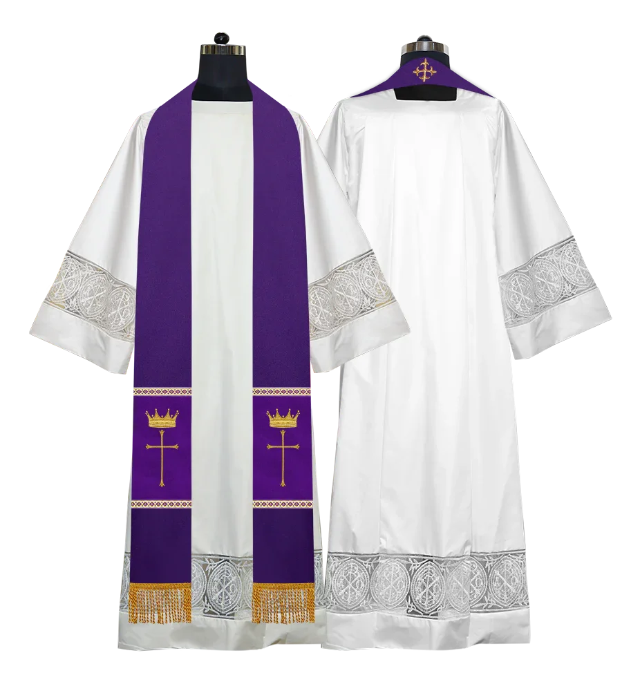 Pastor Clergy Stole with Spiritual Cross and Crown Embroidery