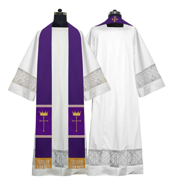 Pastor Clergy Stole with Spiritual Cross and Crown Embroidery