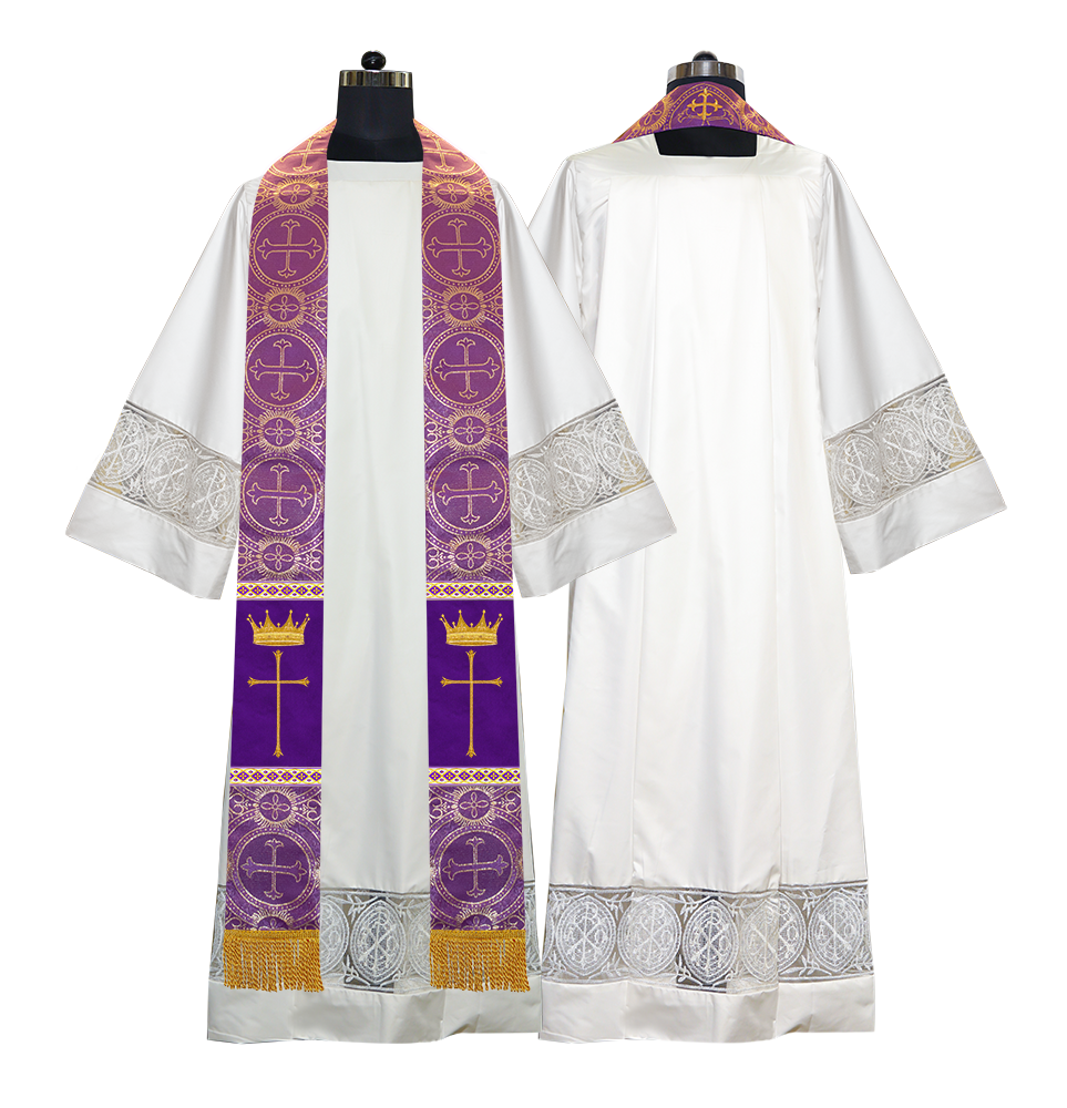 Pastor Clergy Stole with Spiritual Cross and Crown Embroidery