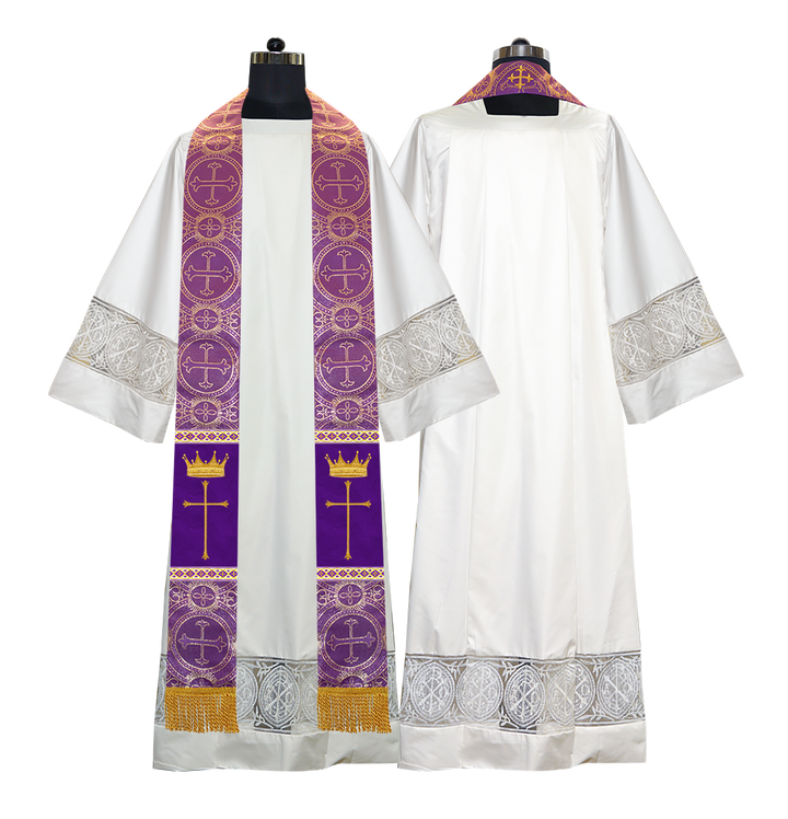 Pastor Clergy Stole with Spiritual Cross and Crown Embroidery