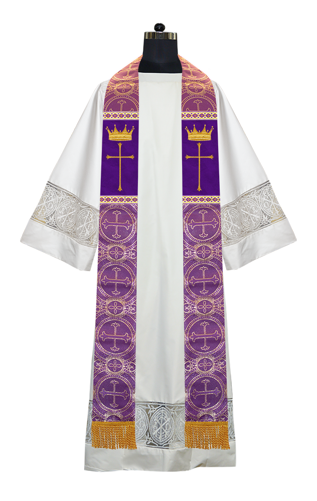 Pastor Clergy Stole with Spiritual Cross and Crown Embroidery