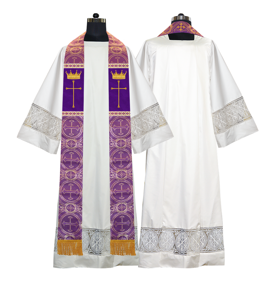 Pastor Clergy Stole with Spiritual Cross and Crown Embroidery