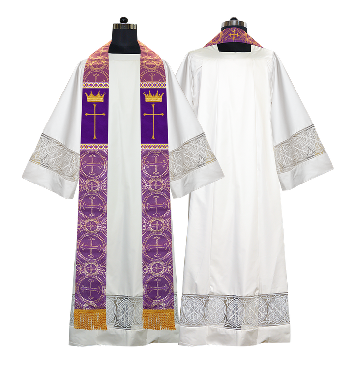 Pastor Clergy Stole with Spiritual Cross and Crown Embroidery