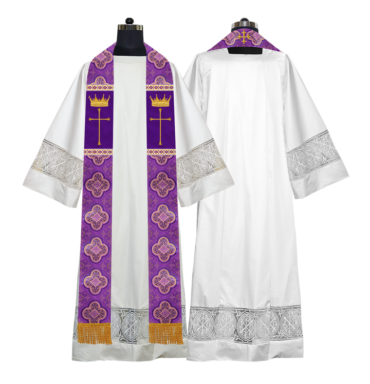 Pastor Clergy Stole with Spiritual Cross and Crown Embroidery