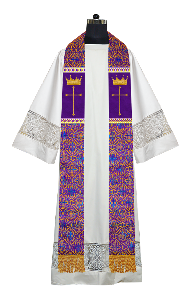 Pastor Clergy Stole with Spiritual Cross and Crown Embroidery