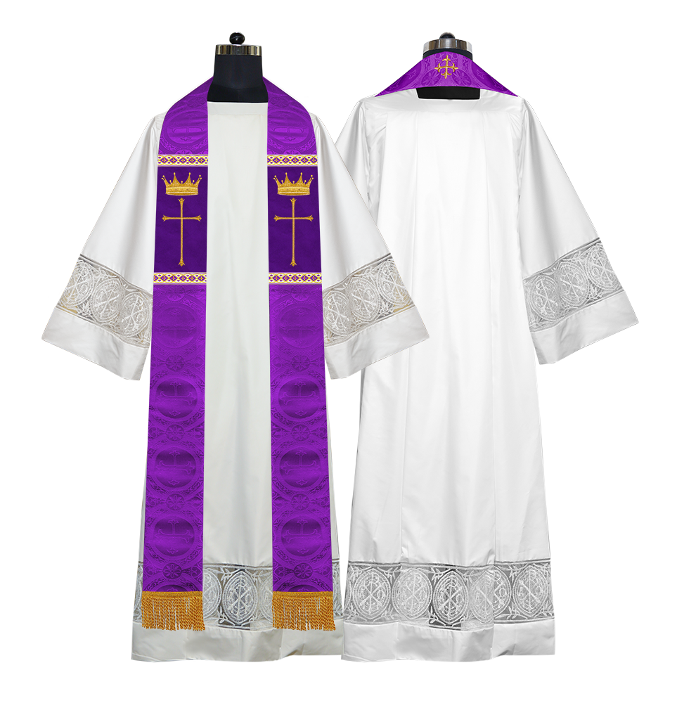 Pastor Clergy Stole with Spiritual Cross and Crown Embroidery