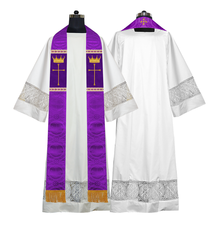 Pastor Clergy Stole with Spiritual Cross and Crown Embroidery