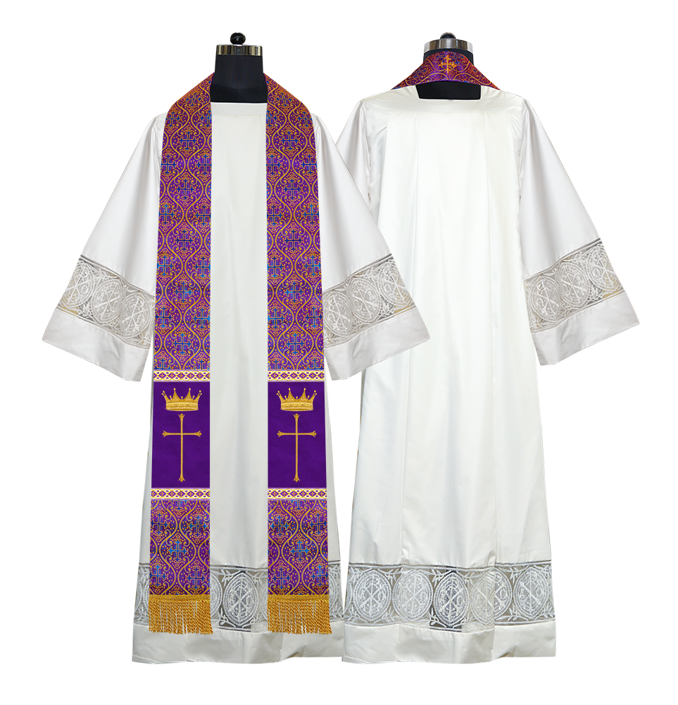 Pastor Clergy Stole with Spiritual Cross and Crown Embroidery