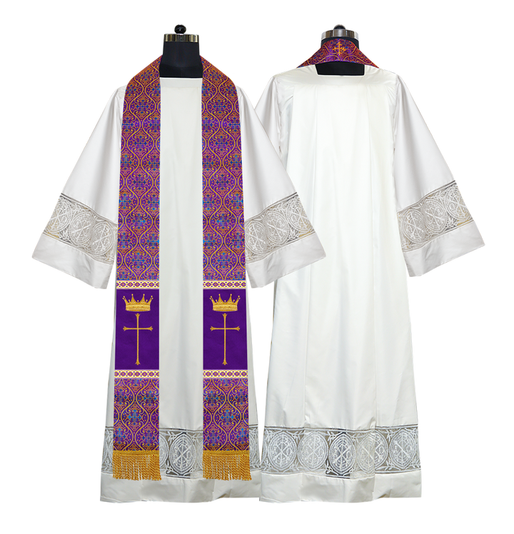 Pastor Clergy Stole with Spiritual Cross and Crown Embroidery