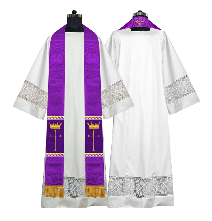 Pastor Clergy Stole with Spiritual Cross and Crown Embroidery