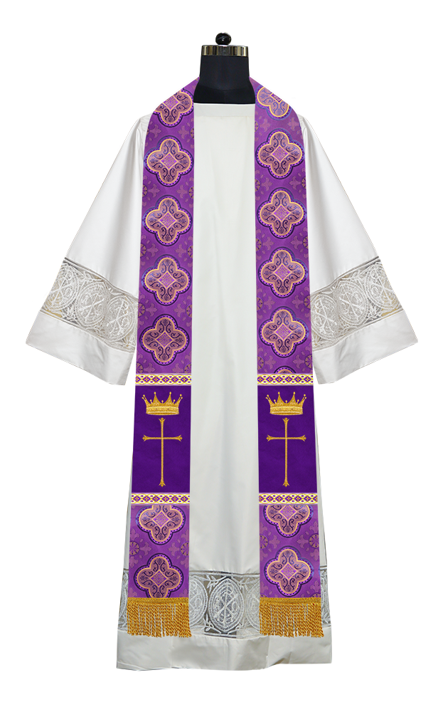 Pastor Clergy Stole with Spiritual Cross and Crown Embroidery