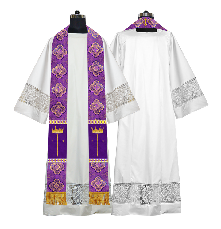 Pastor Clergy Stole with Spiritual Cross and Crown Embroidery