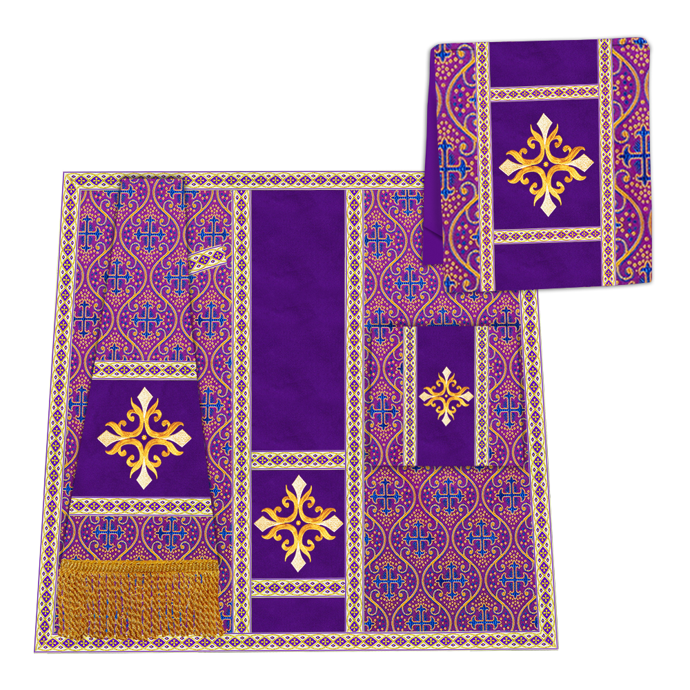 Gothic Chasuble Vestment with Embroidered Cross and Trims