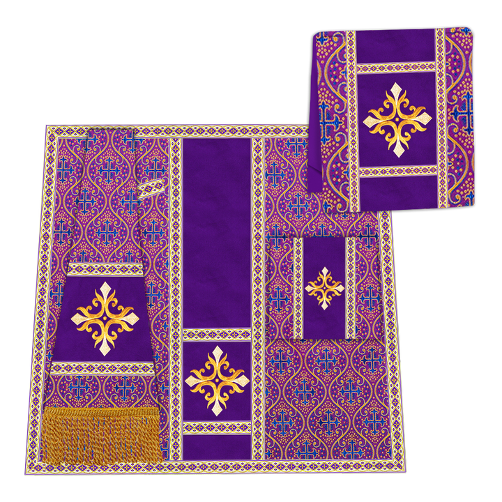 Gothic Chasuble Vestment with Embroidered Cross and Trims