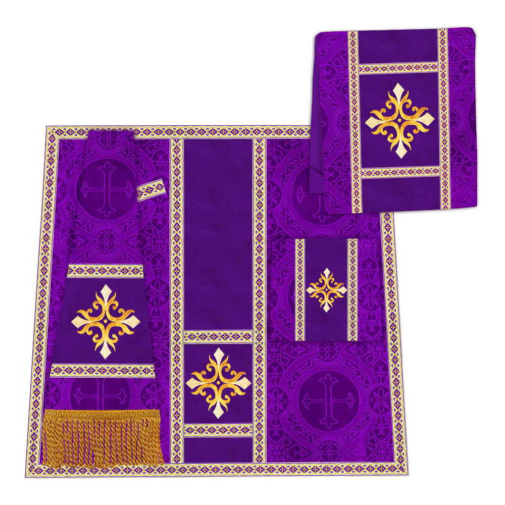 Gothic Chasuble Vestment with Embroidered Cross and Trims