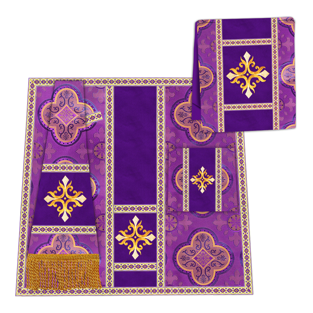 Gothic Chasuble Vestment with Embroidered Cross and Trims