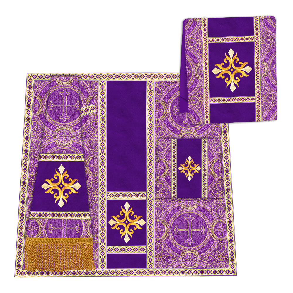 Gothic Chasuble Vestment with Embroidered Cross and Trims