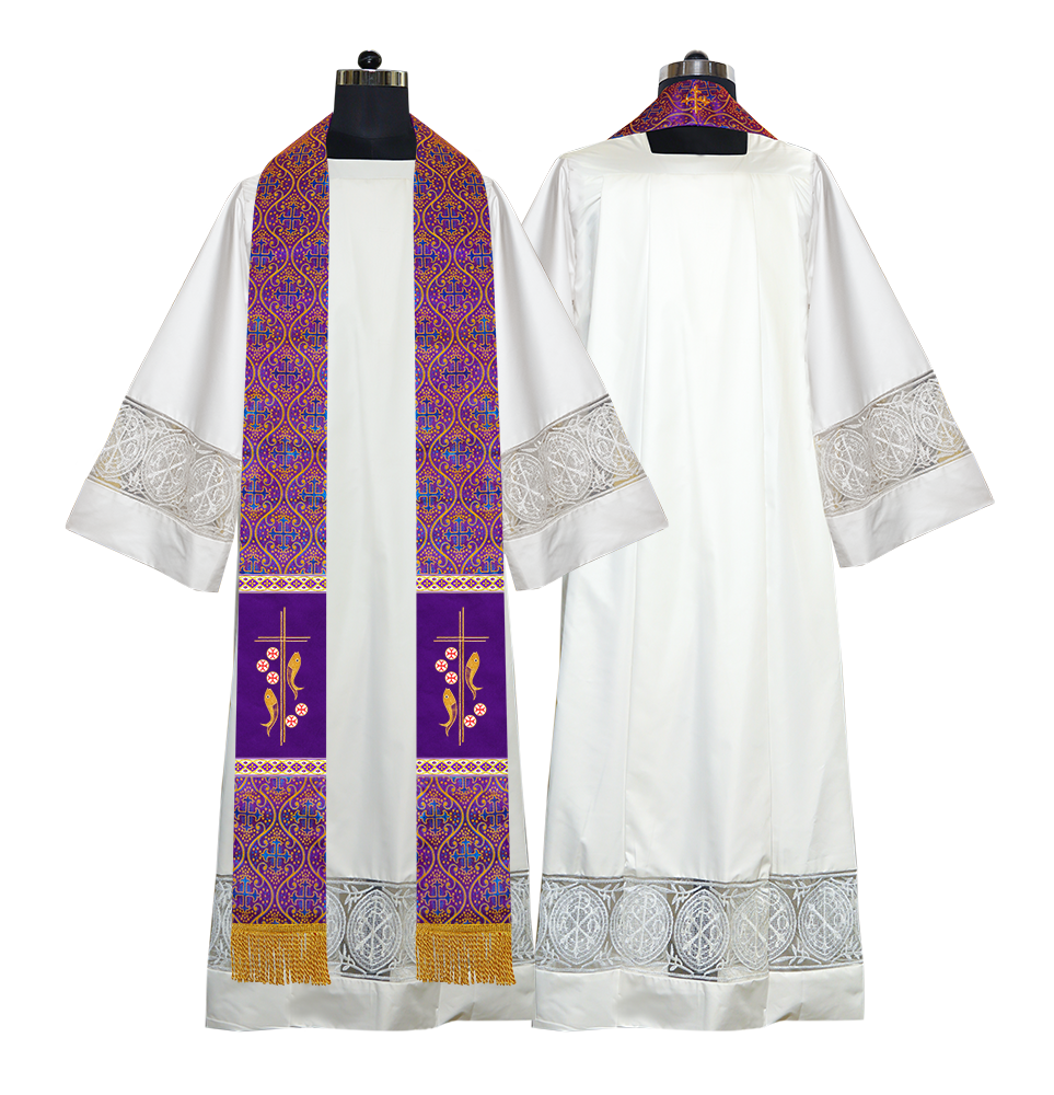 Clergy Stole with Embroidered Fish and Loaves