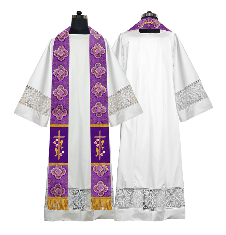 Catholic Priest Embroidered Clergy Stole with Fish and Spiritual Cross