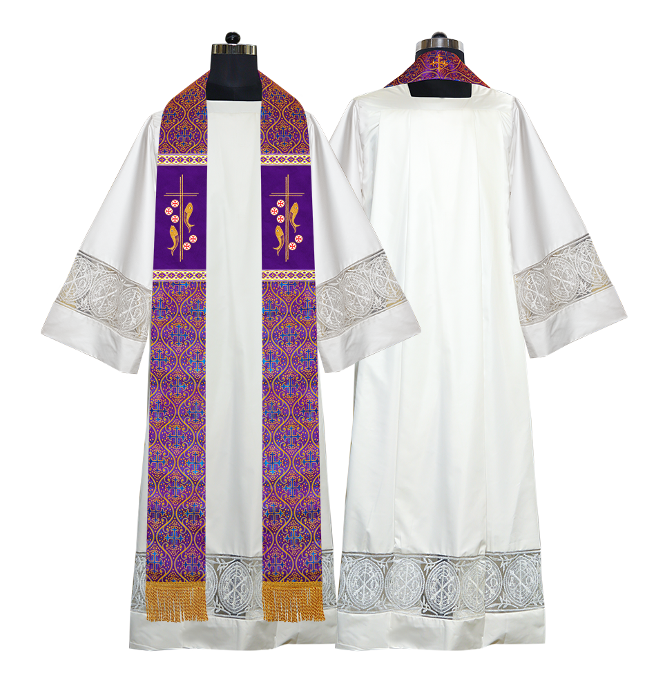 Clergy Stole with Embroidered Fish and Loaves