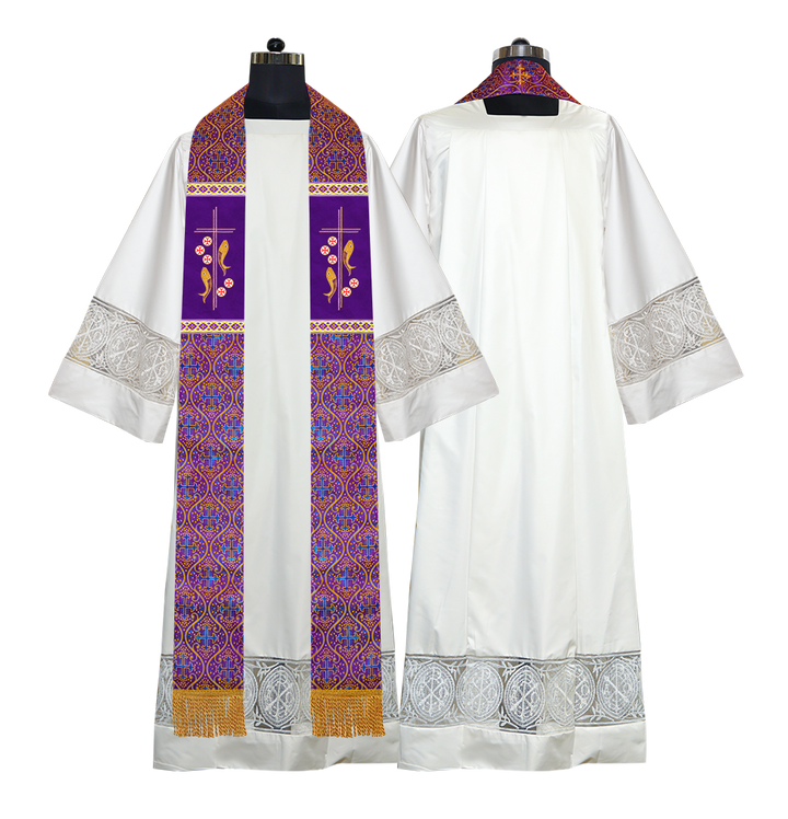 Clergy Stole with Embroidered Fish and Loaves