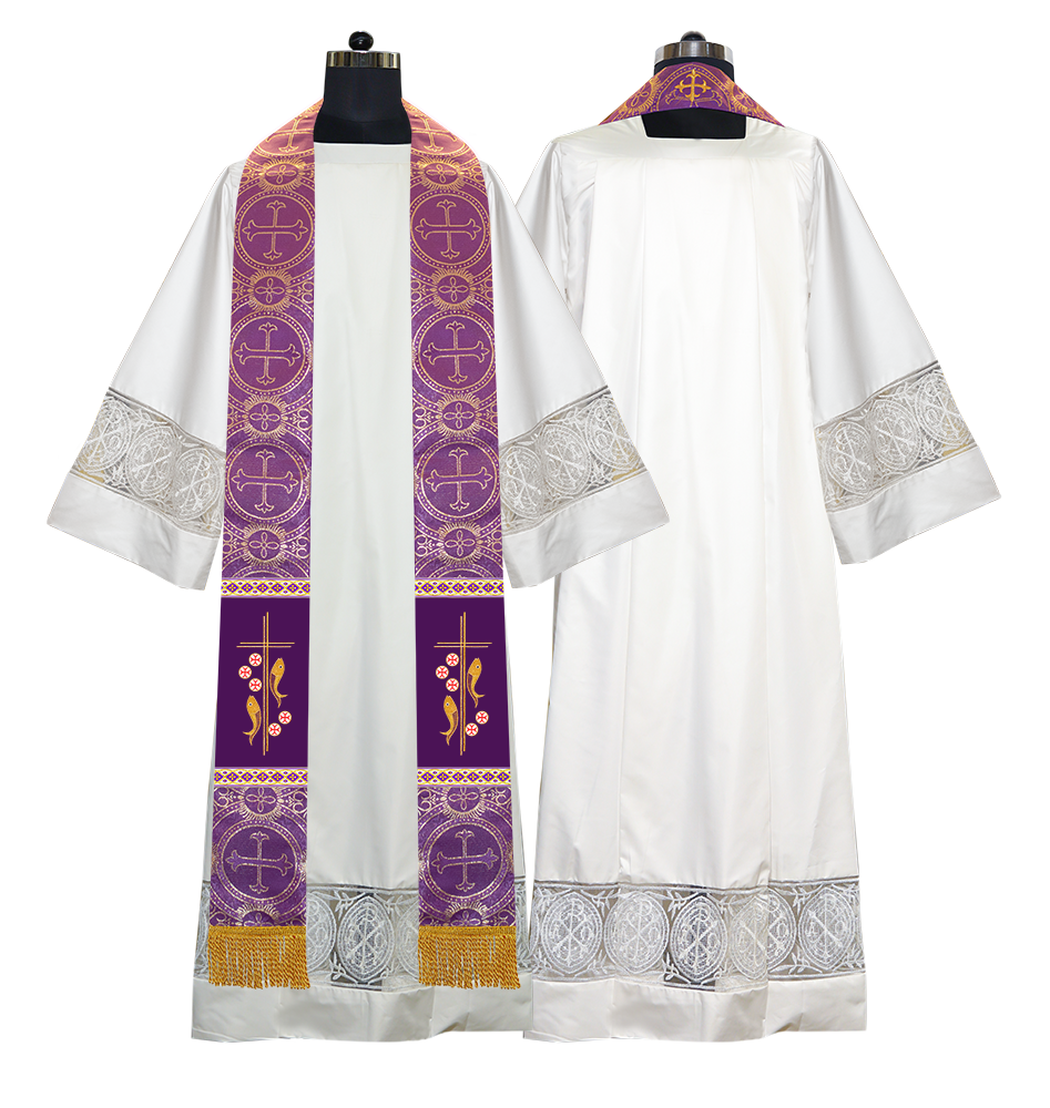 Clergy Stole with Embroidered Fish and Loaves