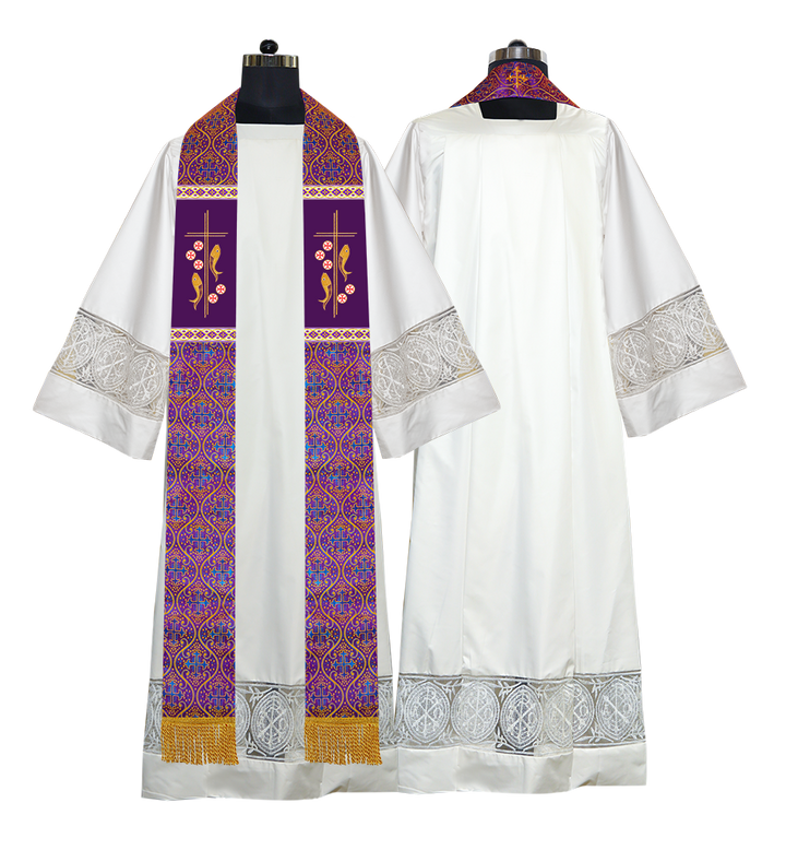 Clergy Stole with Embroidered Fish and Loaves