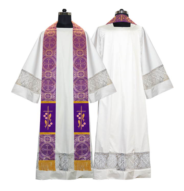 Catholic Priest Embroidered Clergy Stole with Fish and Spiritual Cross