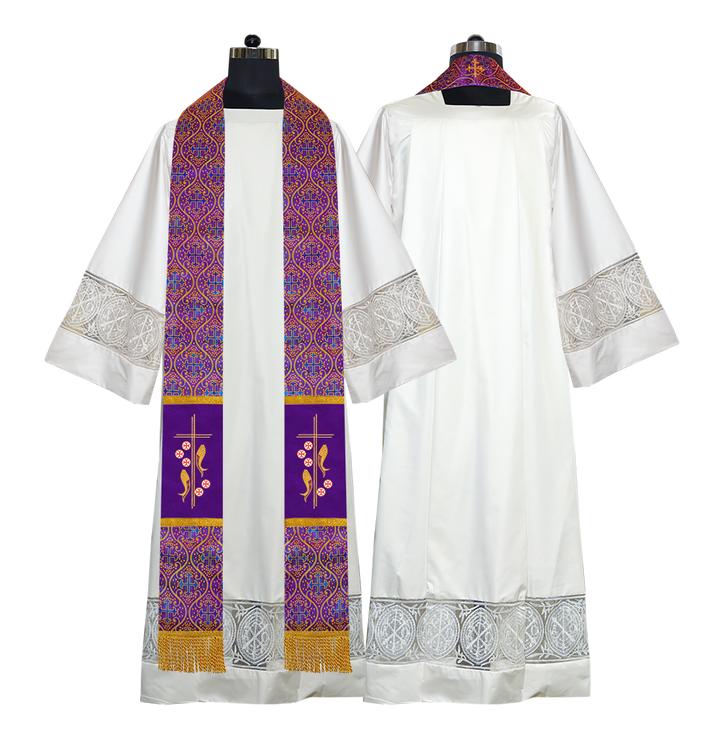 Catholic Priest Embroidered Clergy Stole with Fish and Spiritual Cross