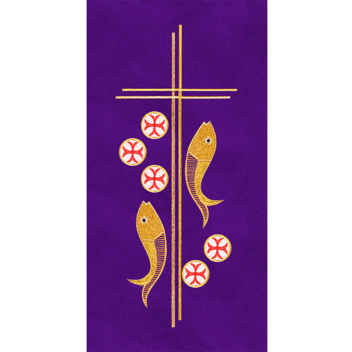 Liturgical Stole with Holy Cross and Fish Embroidery