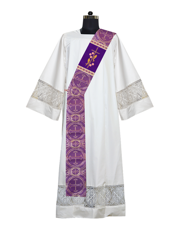 Deacon Stole Enhanced with Cross and Fish Embroidery