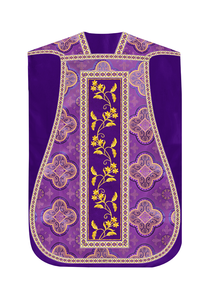 Roman Chasuble Vestment With Floral Design and Trims