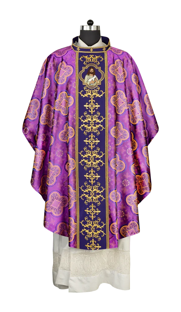 Liturgical Chasuble with Intricate Embroidery of Jesus and the Lamb