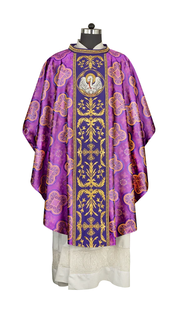 Gothic Chasuble with Ornate Pelican and Cross Embroidery