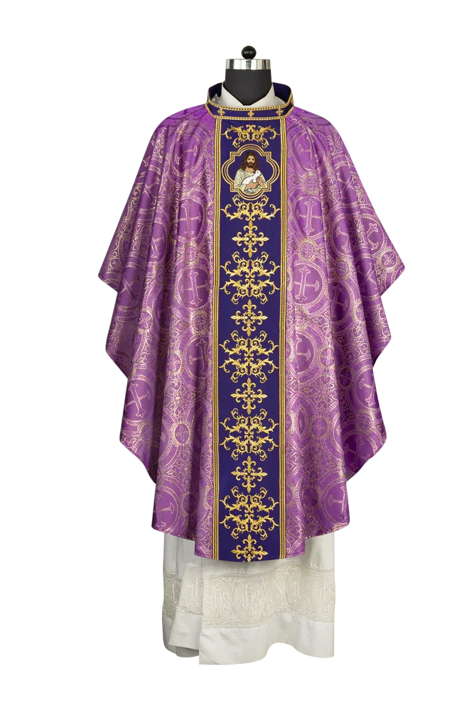 Liturgical Chasuble with Intricate Embroidery of Jesus and the Lamb