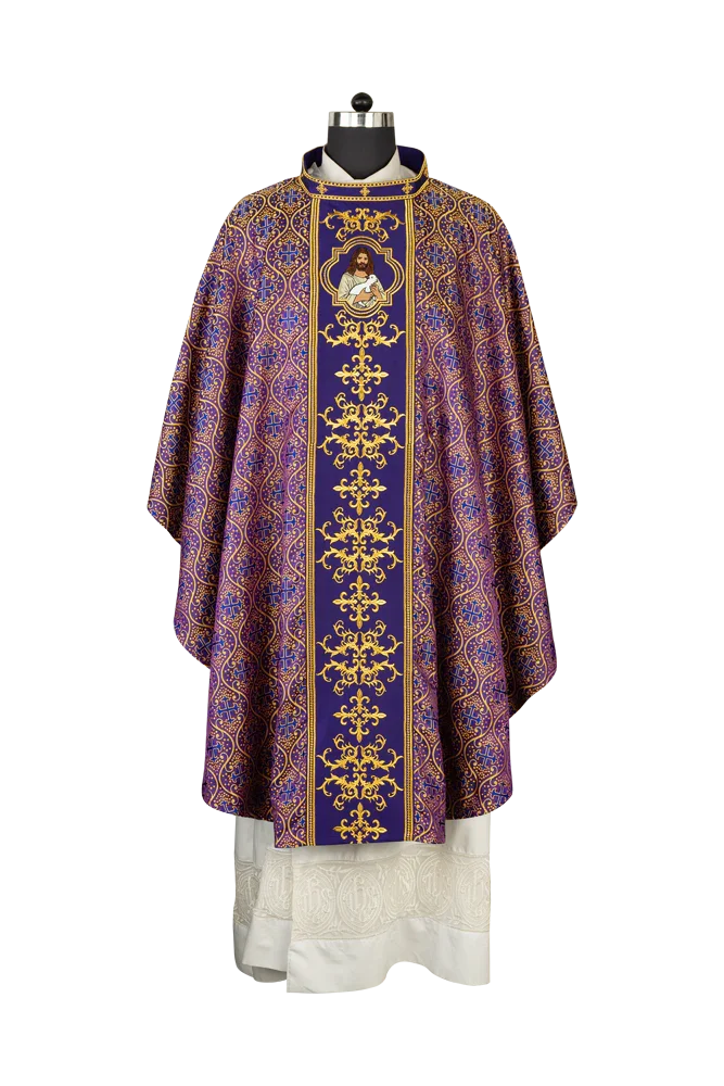 Liturgical Chasuble with Intricate Embroidery of Jesus and the Lamb