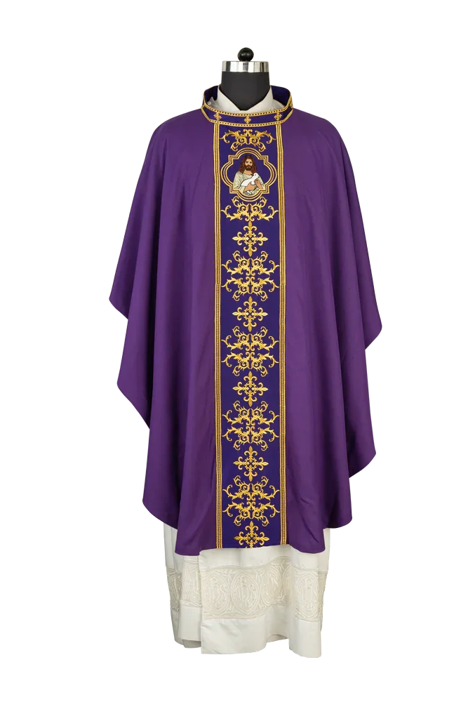 Liturgical Chasuble with Intricate Embroidery of Jesus and the Lamb